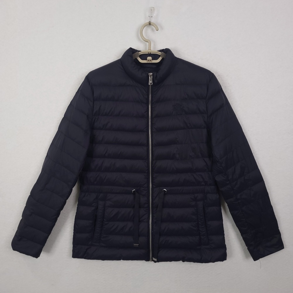 Lauren Ralph Lauren Puffer Jacket Women Small Navy Blue Excellent Down Fill Coat